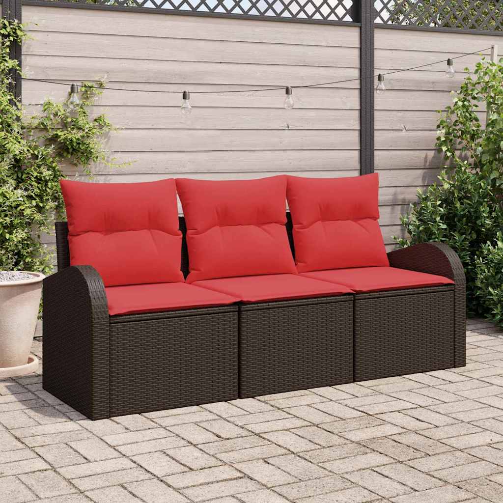 Ensemble de canapé de jardin 3 pc Marron et rouge Poly rotin