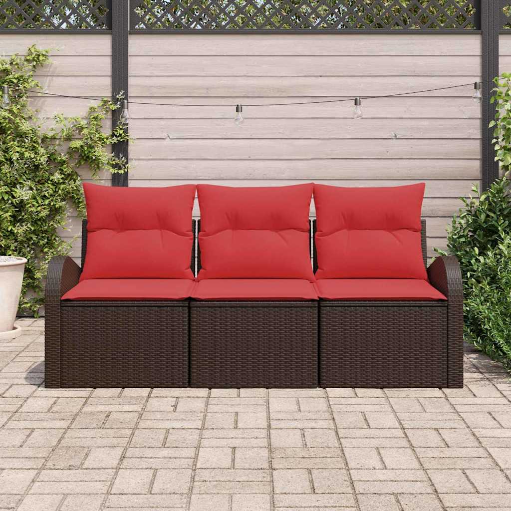 Ensemble de canapé de jardin 3 pcs Marron et rouge Poly rotin