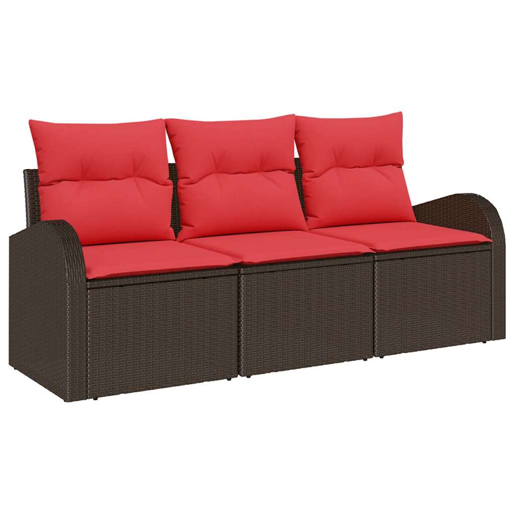 Ensemble de canapé de jardin 3 pcs Marron et rouge Poly rotin