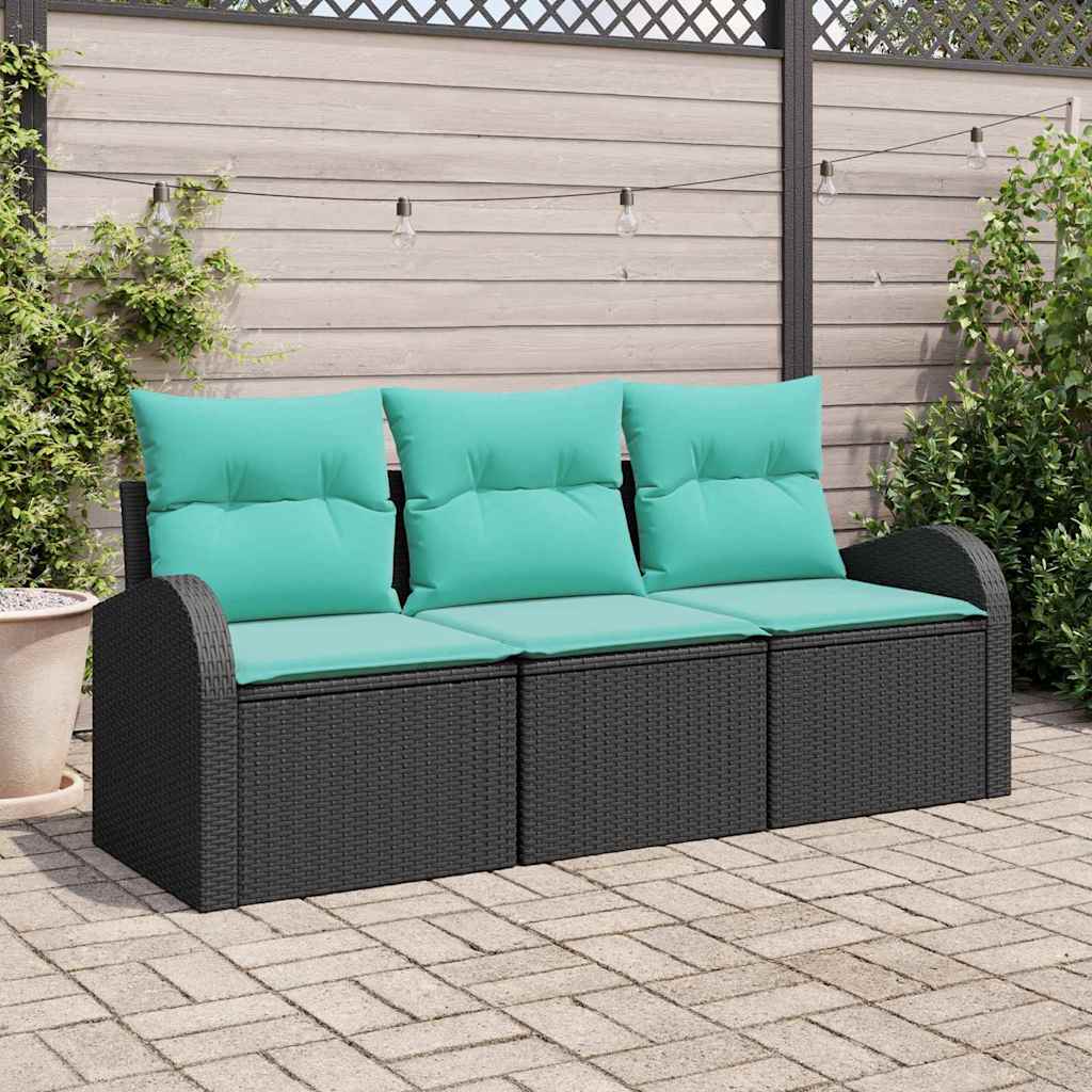 Ensemble de canapé de jardin 3 pc Noir et turquoise Poly rotin