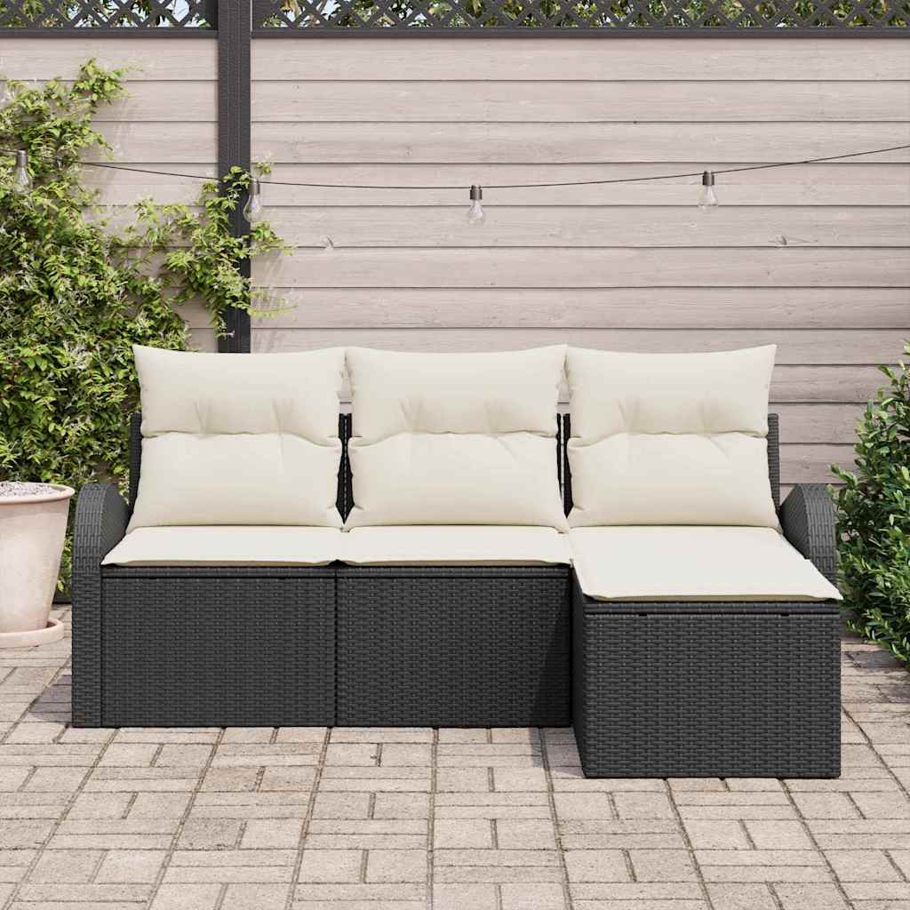 Ensemble de Canapés avec coussin 4 pcs Noir et Blanc polyrotin