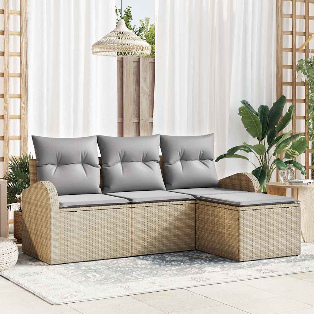 Ensemble de Canapés 4 pcs Beige et Gris clair polyrotin