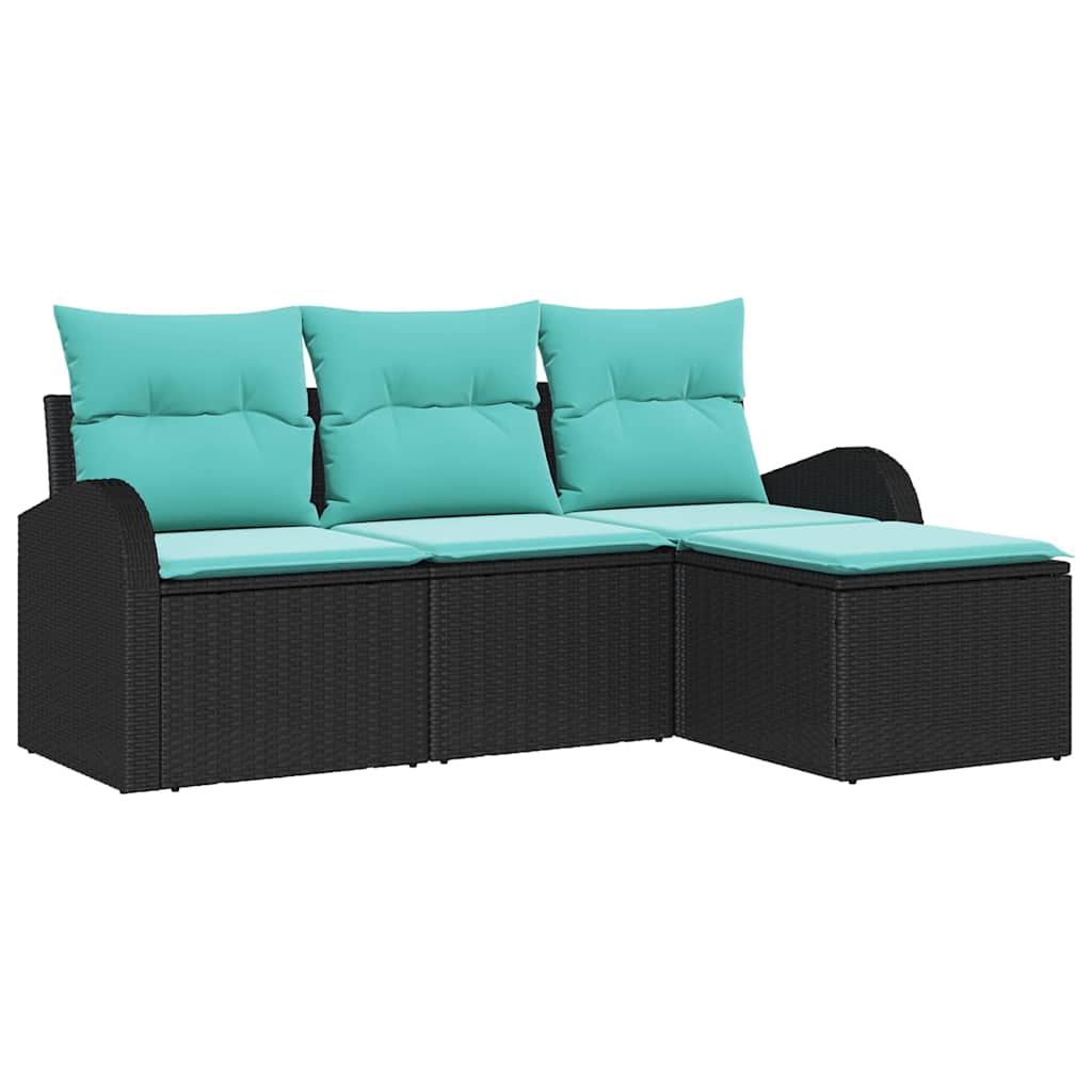Ensemble de Canapés 4 pcs Noir et turquoise polyrotin