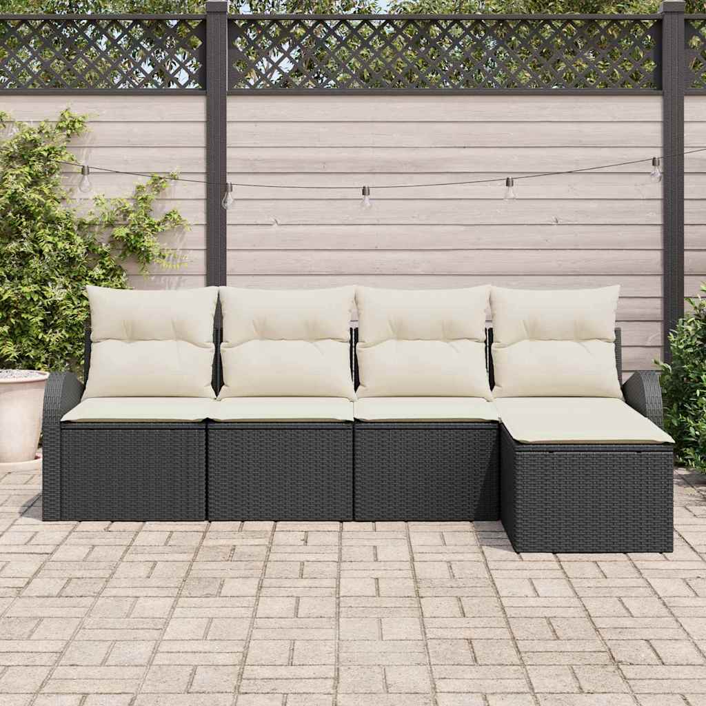 Ensemble de Canapés avec coussin 5 pcs Noir et Blanc polyrotin