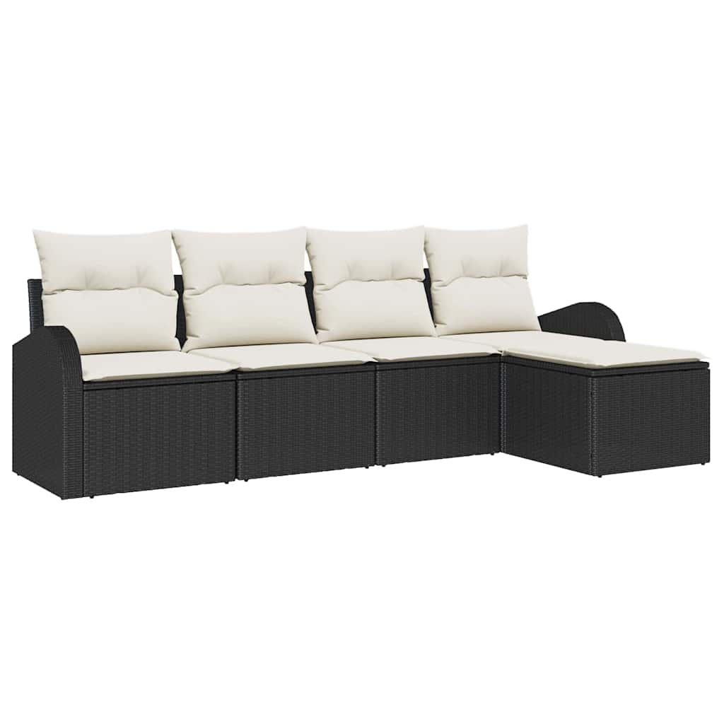 Ensemble de Canapés avec coussin 5 pcs Noir et Blanc polyrotin