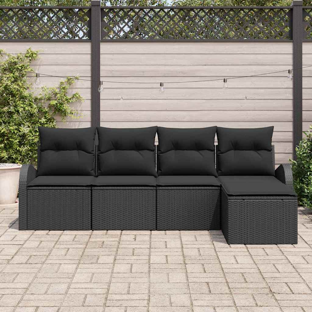 Ensemble de Canapés avec coussin 5 pcs Noir polyrotin