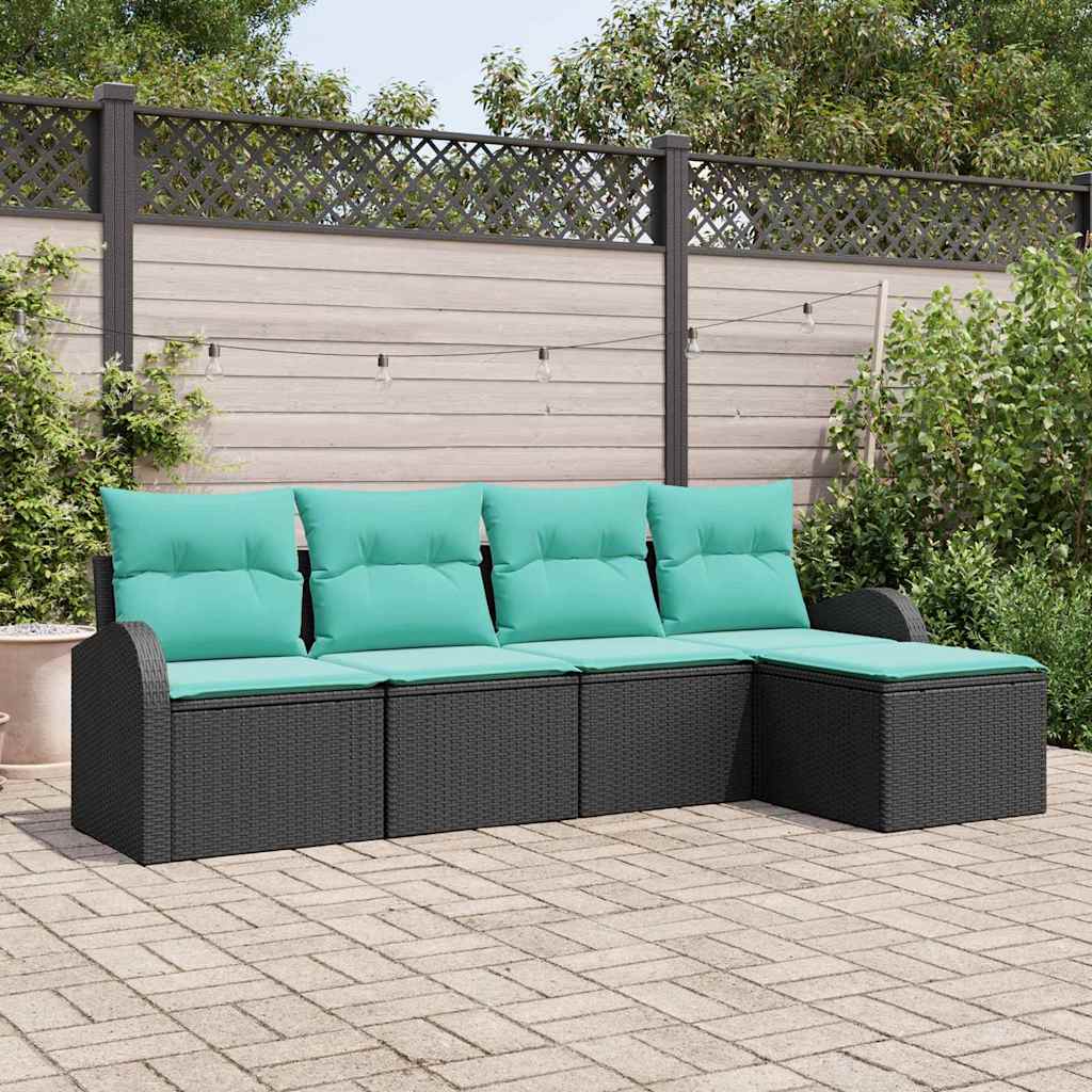 Ensemble de Canapés 5 pc Noir et turquoise polyrotin