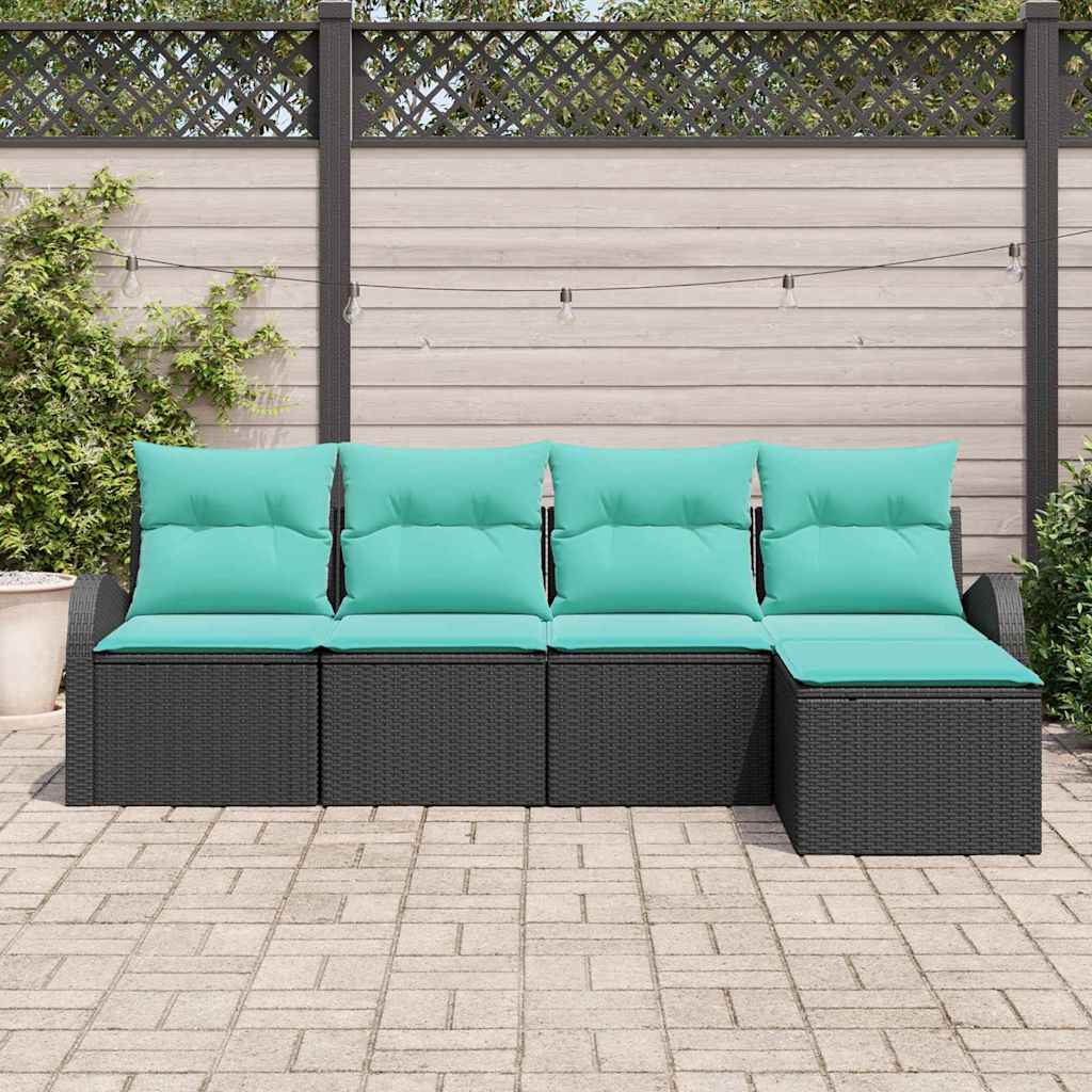 Ensemble de Canapés 5 pcs Noir et turquoise polyrotin