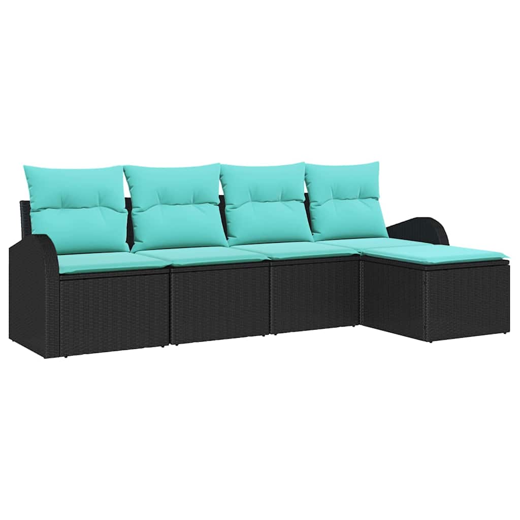 Ensemble de Canapés 5 pcs Noir et turquoise polyrotin
