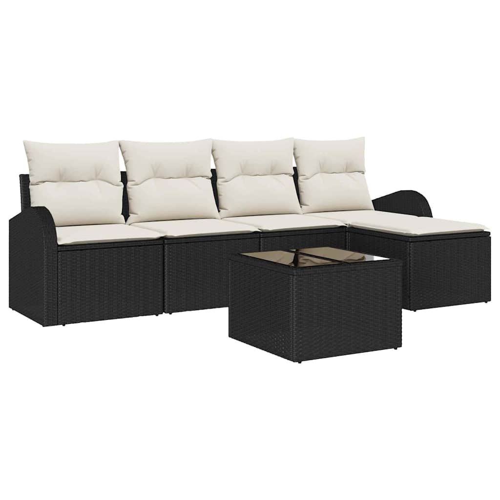 Ensemble de Canapés avec coussin 6 pcs Noir et Blanc polyrotin