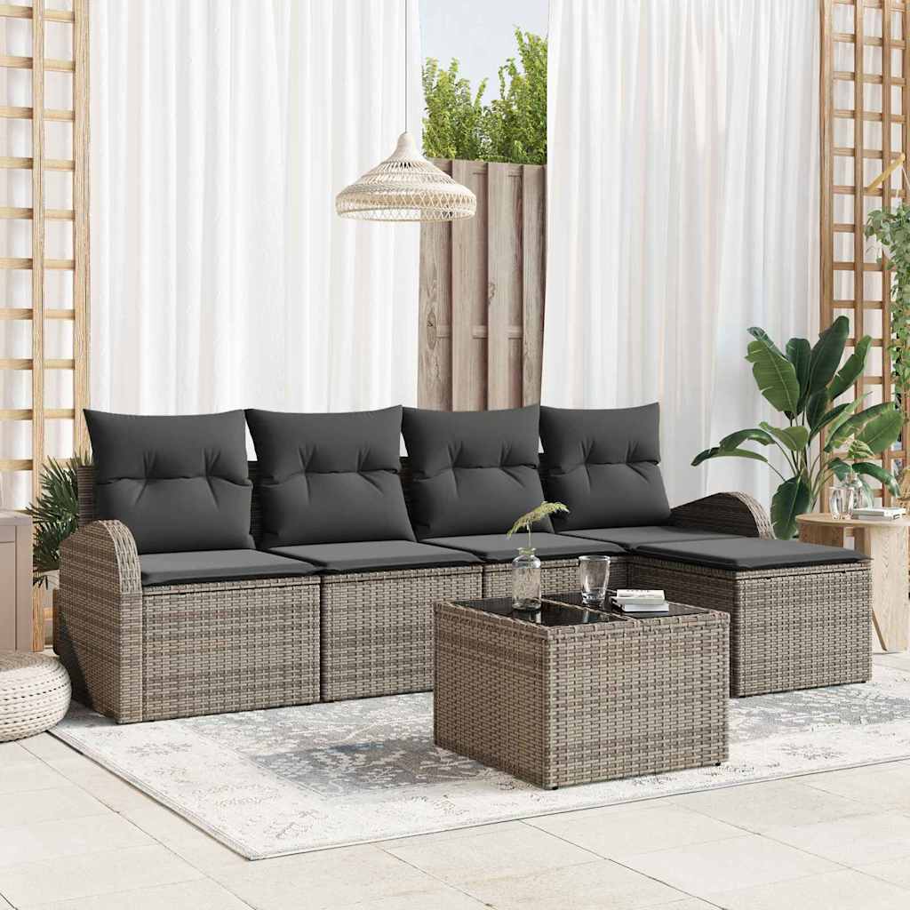 Ensemble de Canapés avec coussin 6 pcs Gris polyrotin