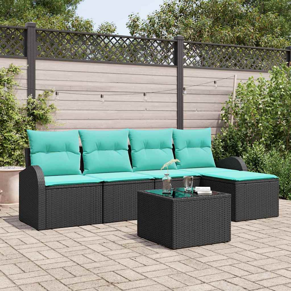 Ensemble de Canapés 6 pc Noir et turquoise polyrotin