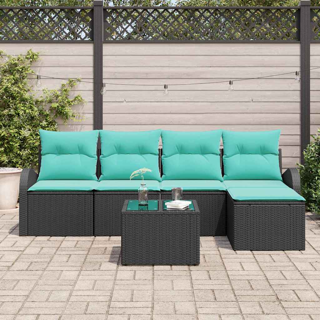 Ensemble de Canapés 6 pcs Noir et turquoise polyrotin