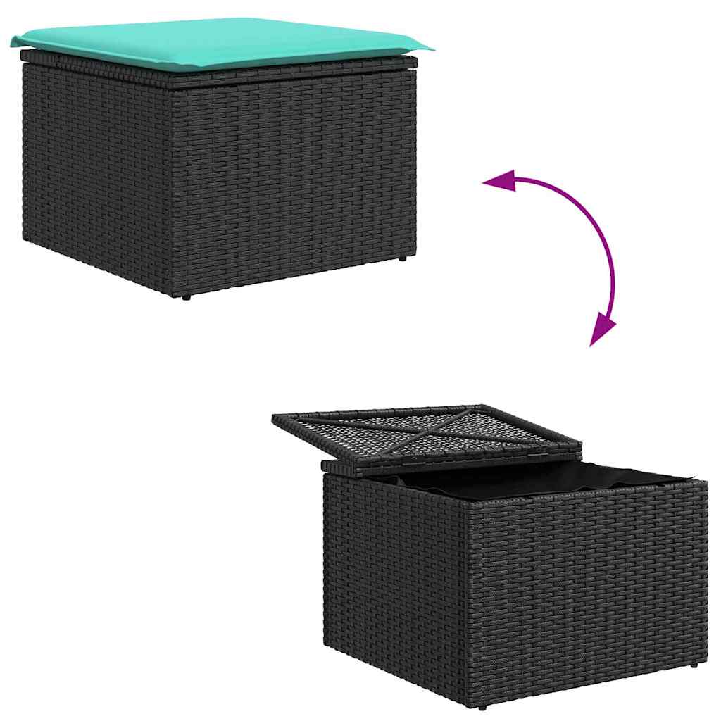 Ensemble de Canapés 6 pcs Noir et turquoise polyrotin
