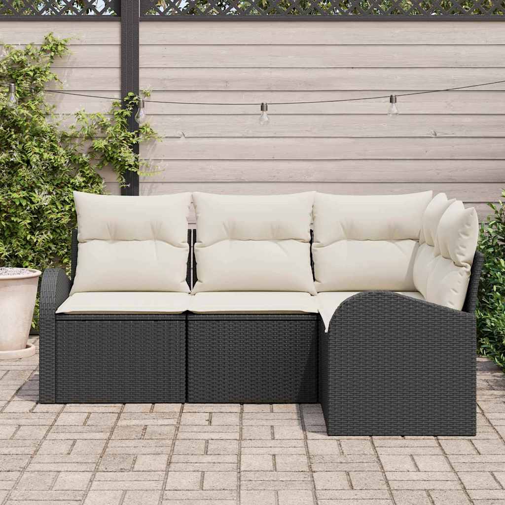 Ensemble de canapé de jardin 4 pc Noir et Blanc polyrotin