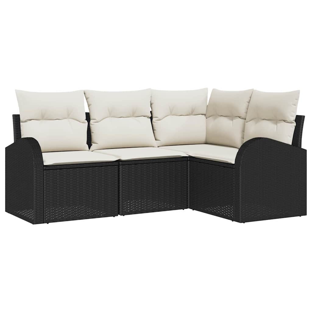 Ensemble de canapé de jardin 4 pc Noir et Blanc polyrotin