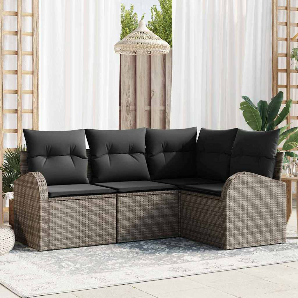 Ensemble de canapé de jardin 4 pc Gris polyrotin