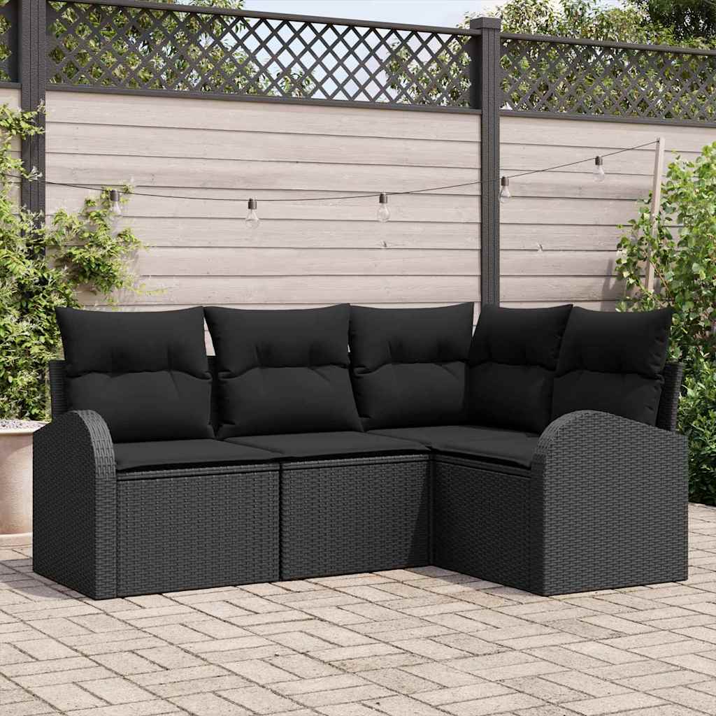 Ensemble de canapé de jardin avec coussin 4 pcs Noir polyrotin