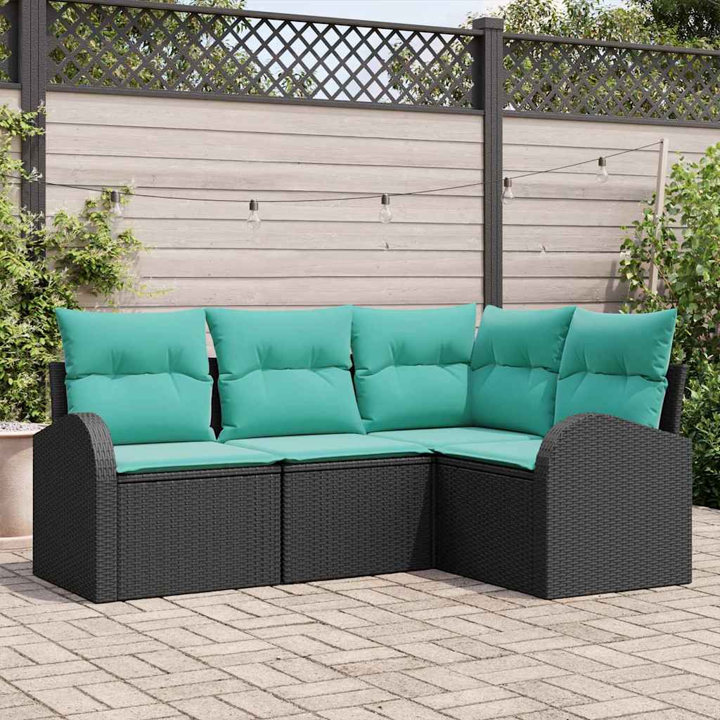 Ensemble de canapé de jardin 4 pc Noir et turquoise polyrotin