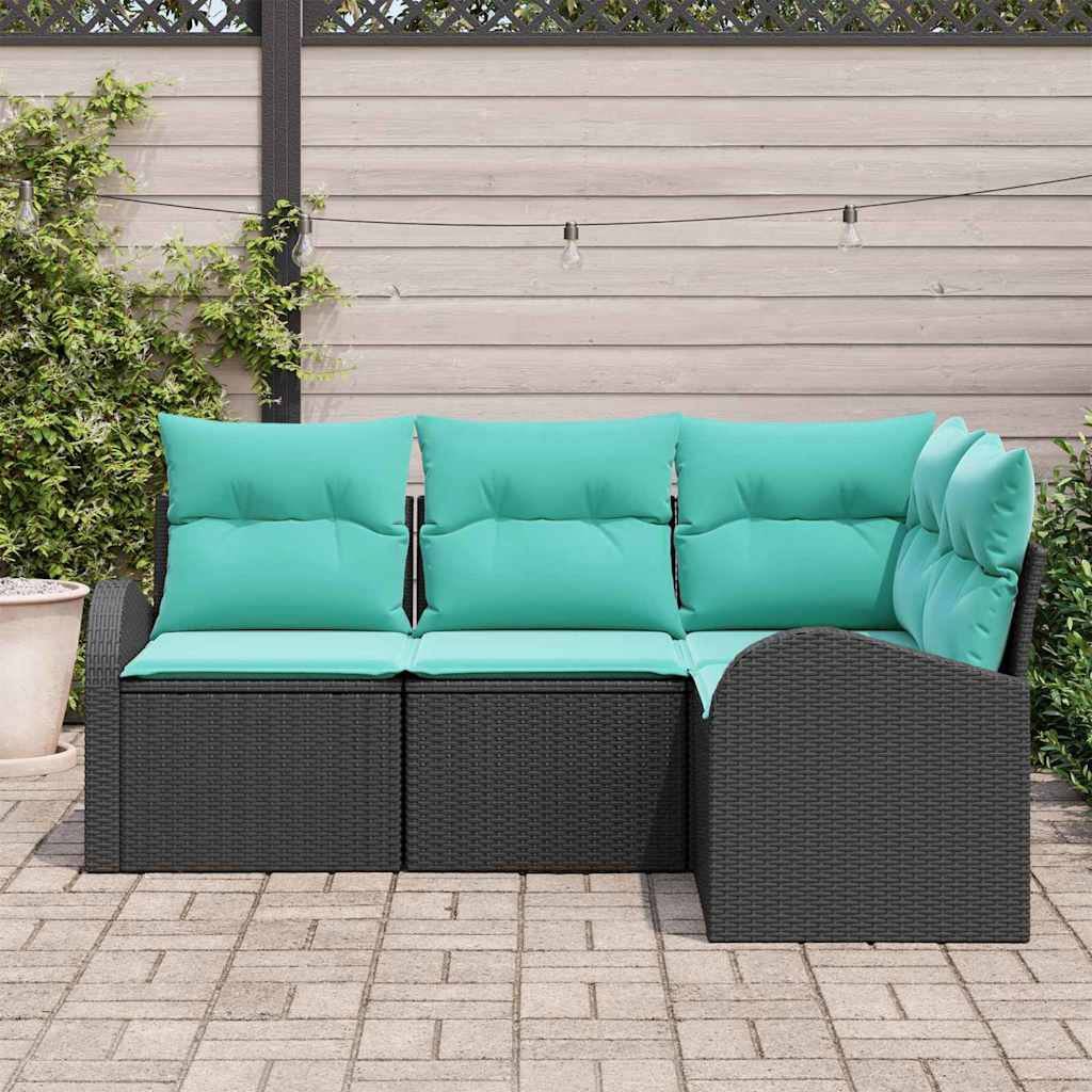 Ensemble de canapé de jardin 4 pcs Noir et turquoise polyrotin