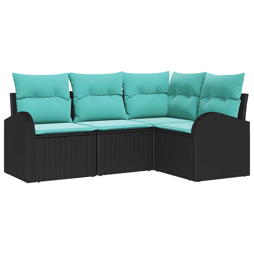 Ensemble de canapé de jardin 4 pcs Noir et turquoise polyrotin