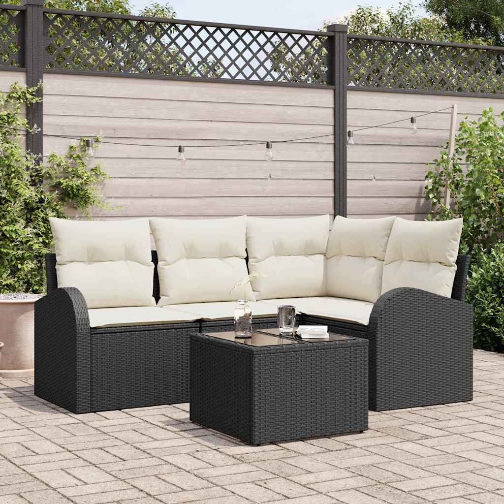 Ensemble de canapé de jardin 5 pc Noir et Blanc polyrotin