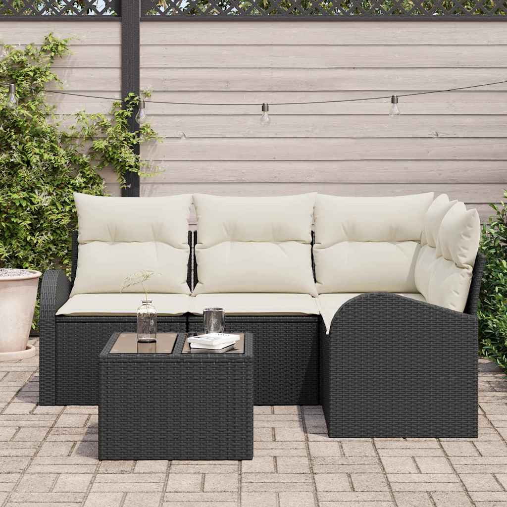 Ensemble de canapé de jardin 5 pc Noir et Blanc polyrotin