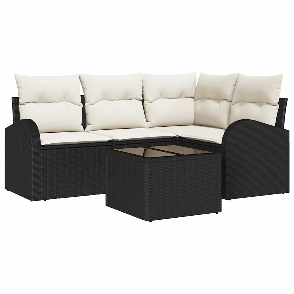 Ensemble de canapé de jardin 5 pc Noir et Blanc polyrotin