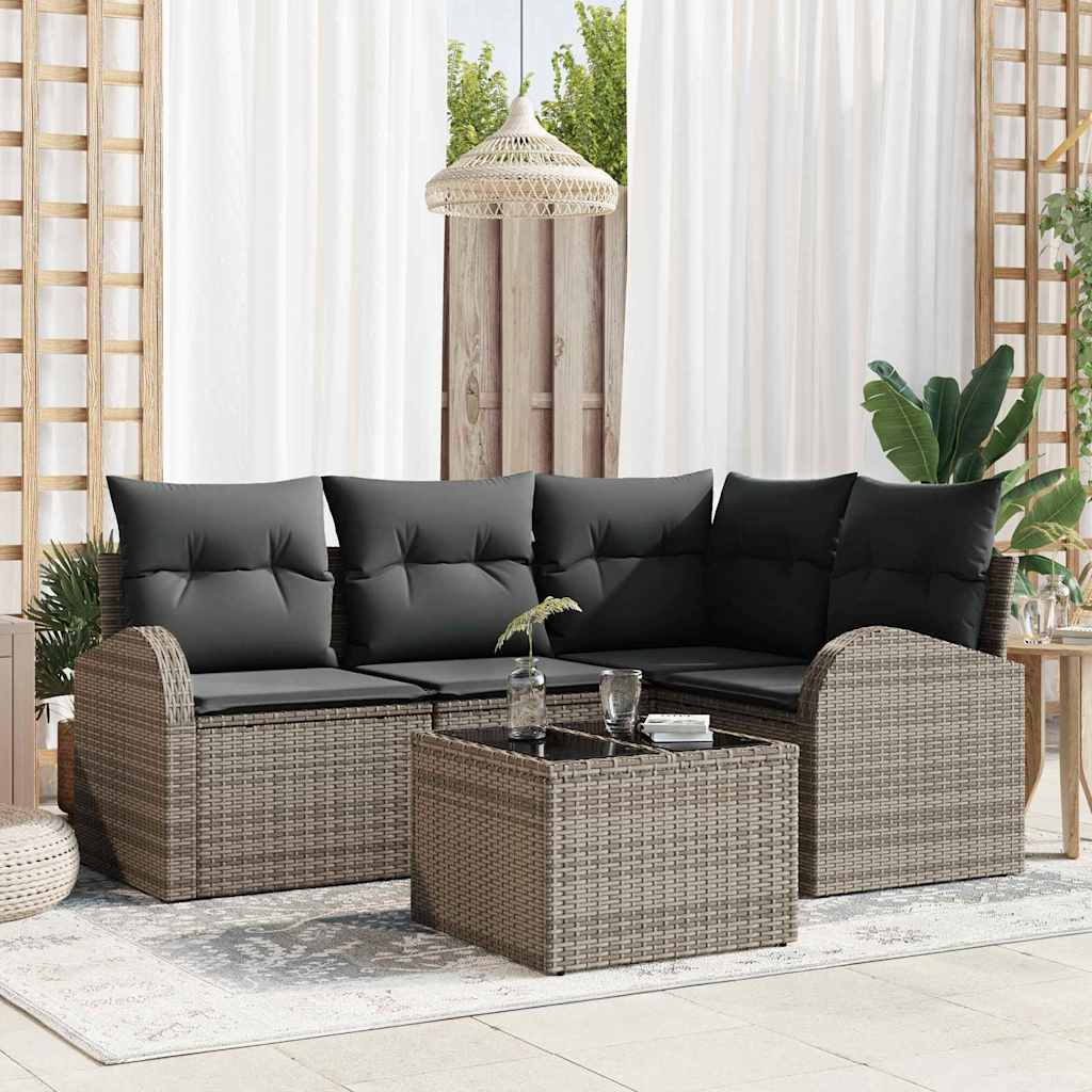 Ensemble de canapé de jardin 5 pc Gris polyrotin