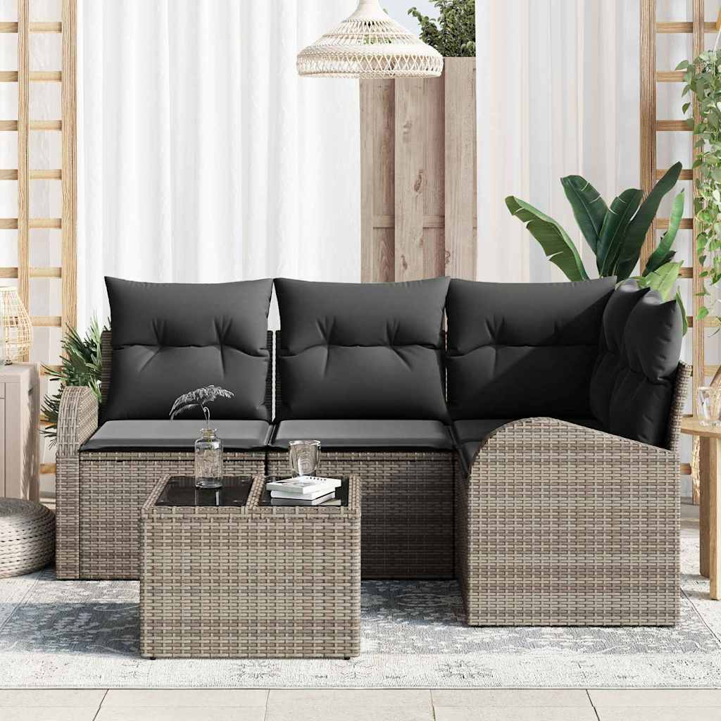 Ensemble de canapé de jardin 5 pc Gris polyrotin
