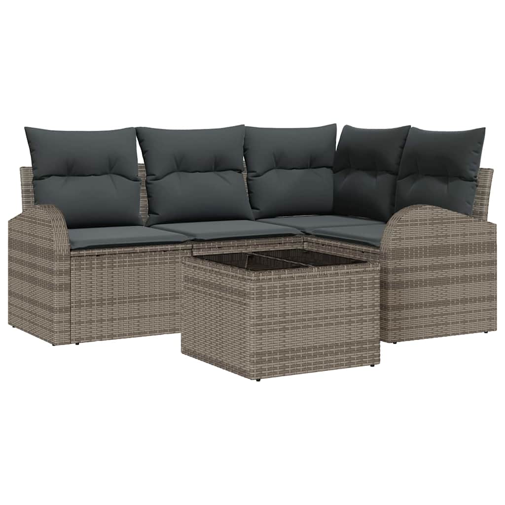 Ensemble de canapé de jardin 5 pc Gris polyrotin