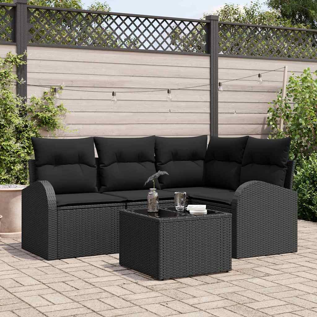Ensemble de canapé de jardin avec coussin 5 pcs Noir polyrotin