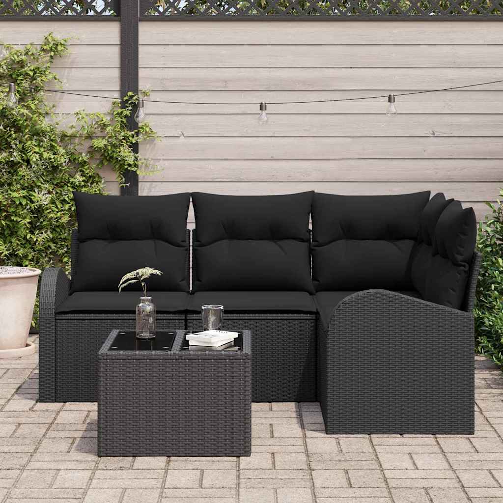 Ensemble de canapé de jardin avec coussin 5 pcs Noir polyrotin