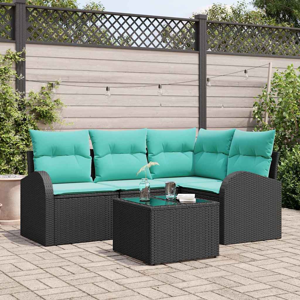 Ensemble de canapé de jardin 5 pcs Noir et turquoise polyrotin