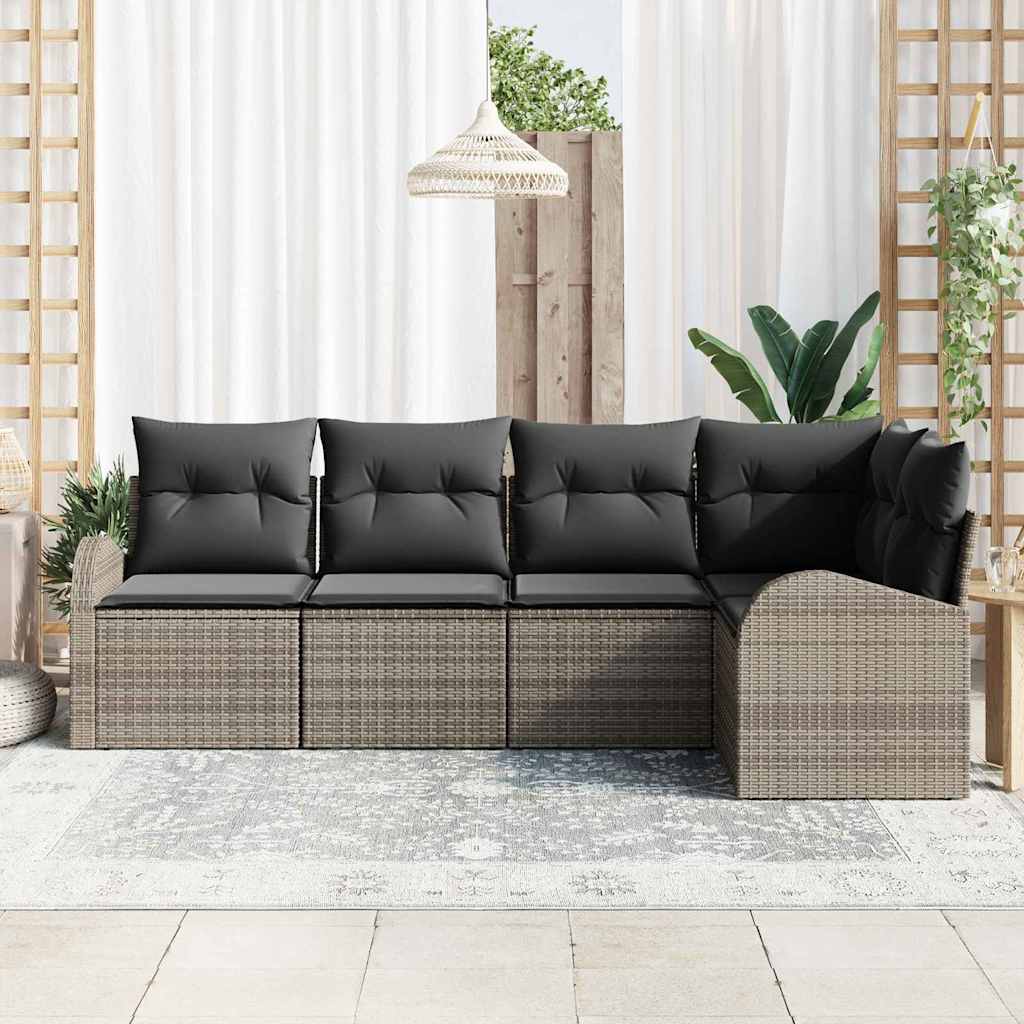 Ensemble de canapé de jardin 5 pc Gris polyrotin