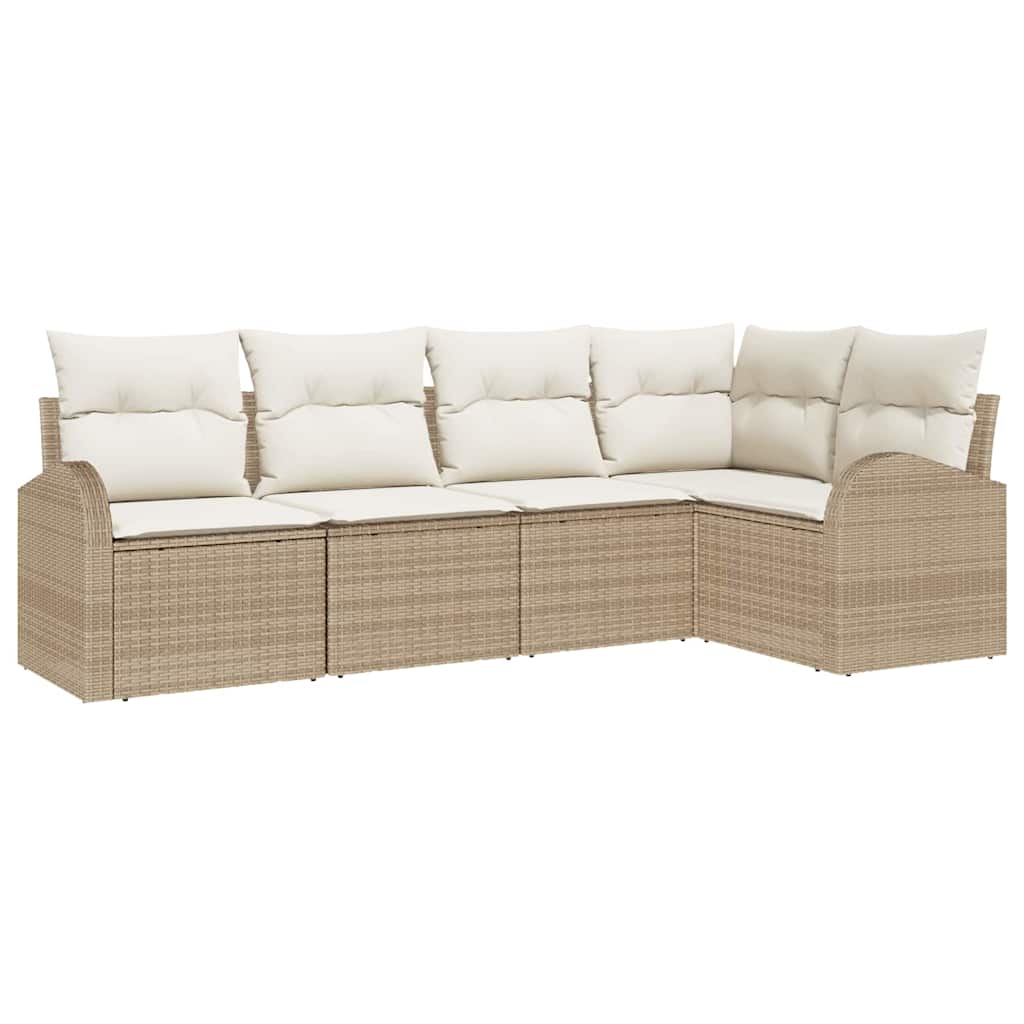 Ensemble de canapé de jardin 5 pc Beige et blanc polyrotin