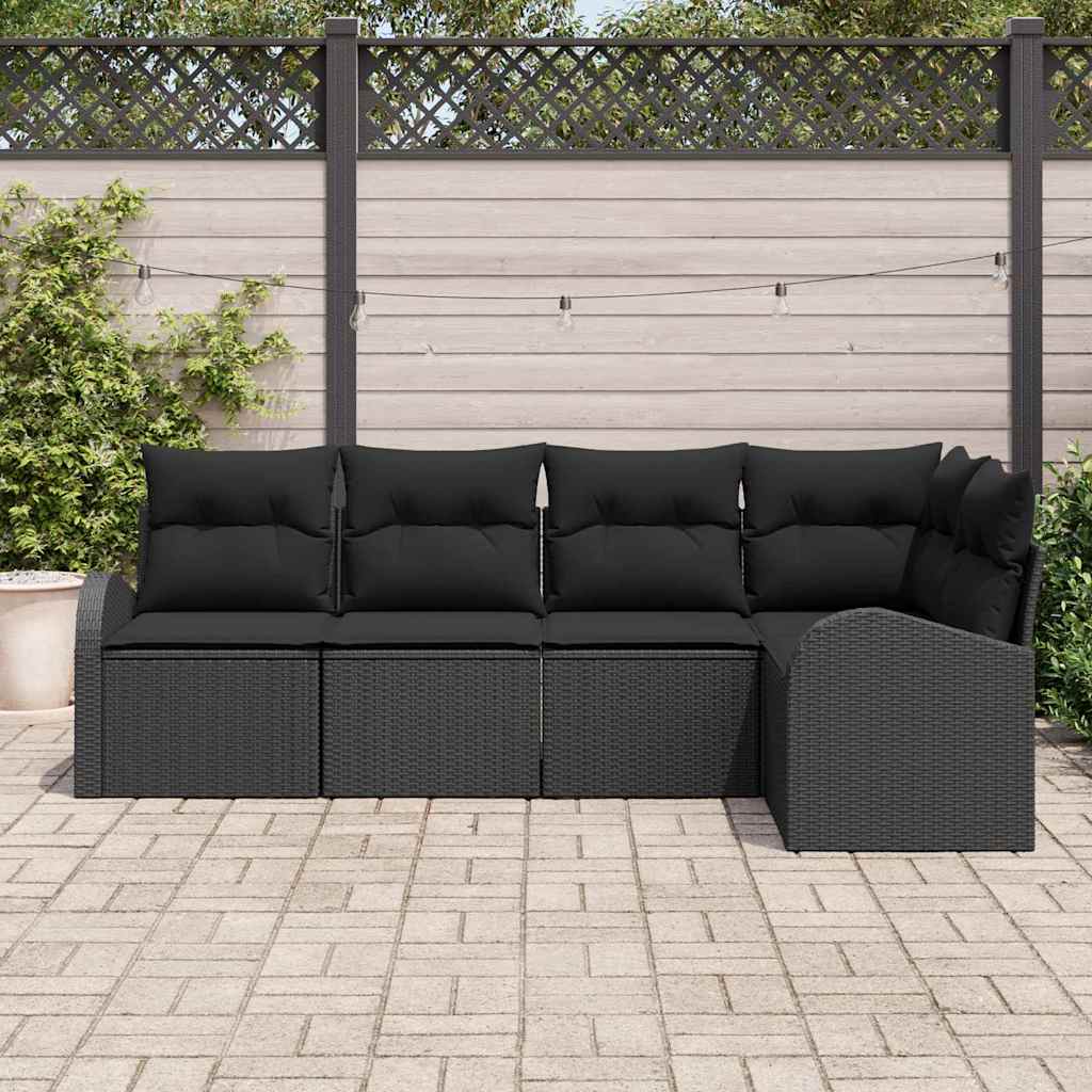Ensemble de canapé de jardin avec coussin 5 pcs Noir polyrotin - XIOS