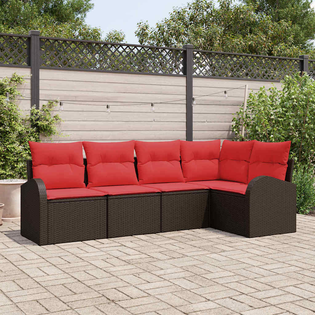 Ensemble de canapé de jardin 5 pcs Marron et rouge polyrotin - XIOS