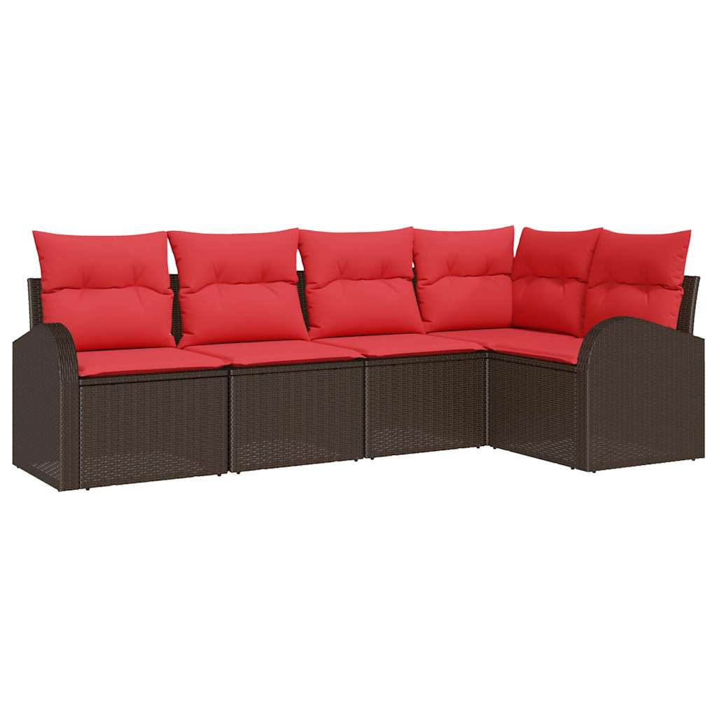 Ensemble de canapé de jardin 5 pcs Marron et rouge polyrotin - XIOS