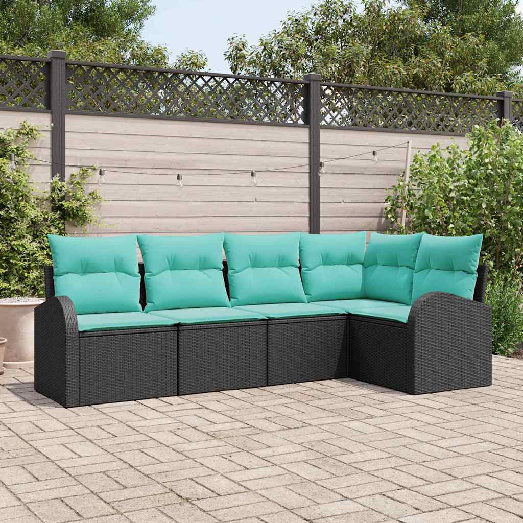 Ensemble de canapé de jardin 5 pc Noir et turquoise polyrotin