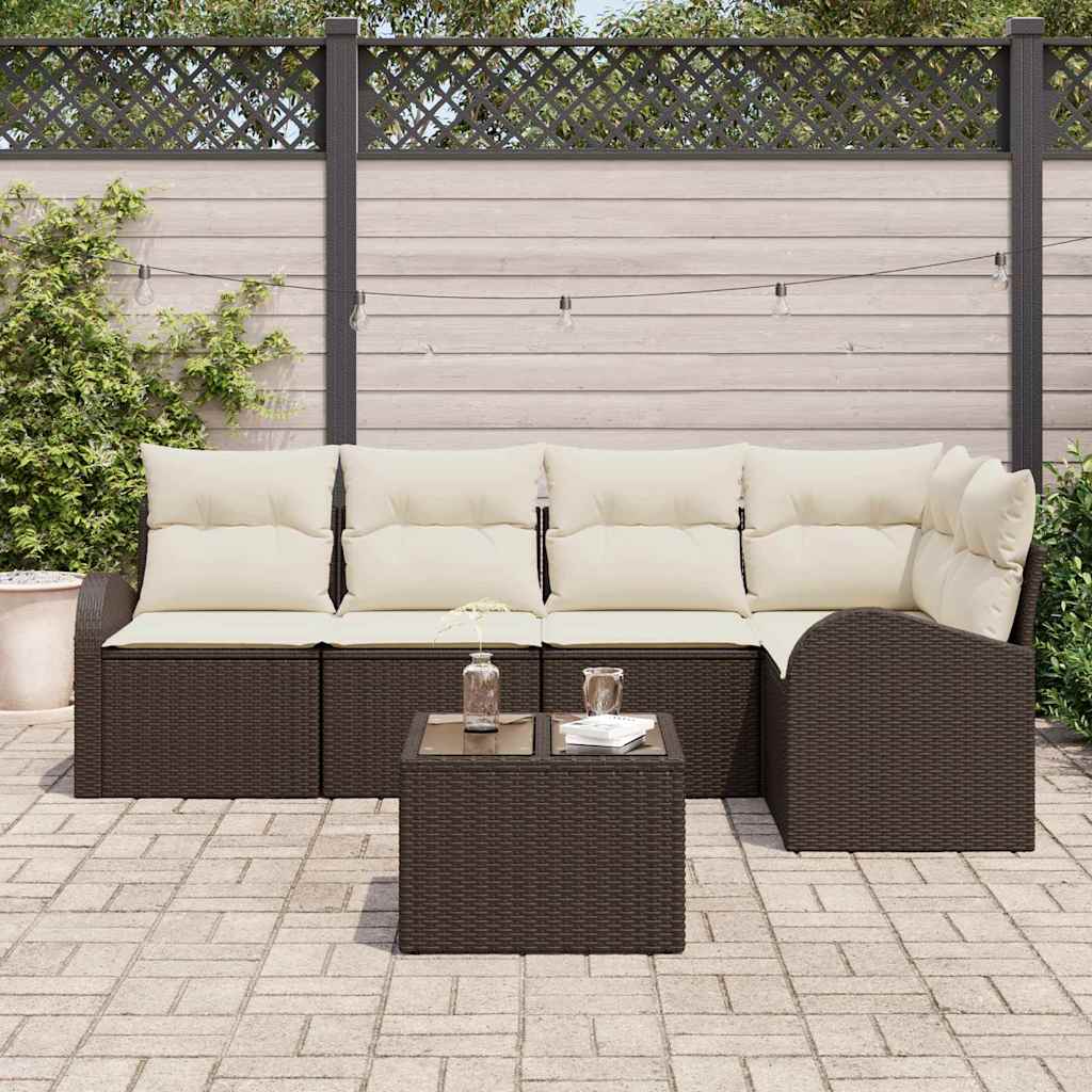 Ensemble de canapé de jardin 6 pcs Marron et blanc polyrotin - XIOS