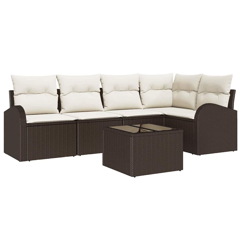 Ensemble de canapé de jardin 6 pcs Marron et blanc polyrotin - XIOS