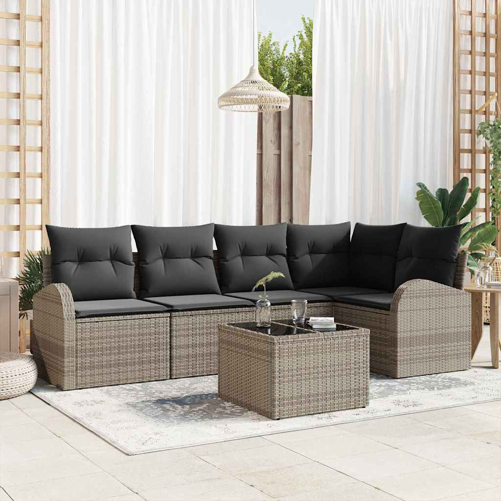 Ensemble de canapé de jardin 6 pc Gris polyrotin