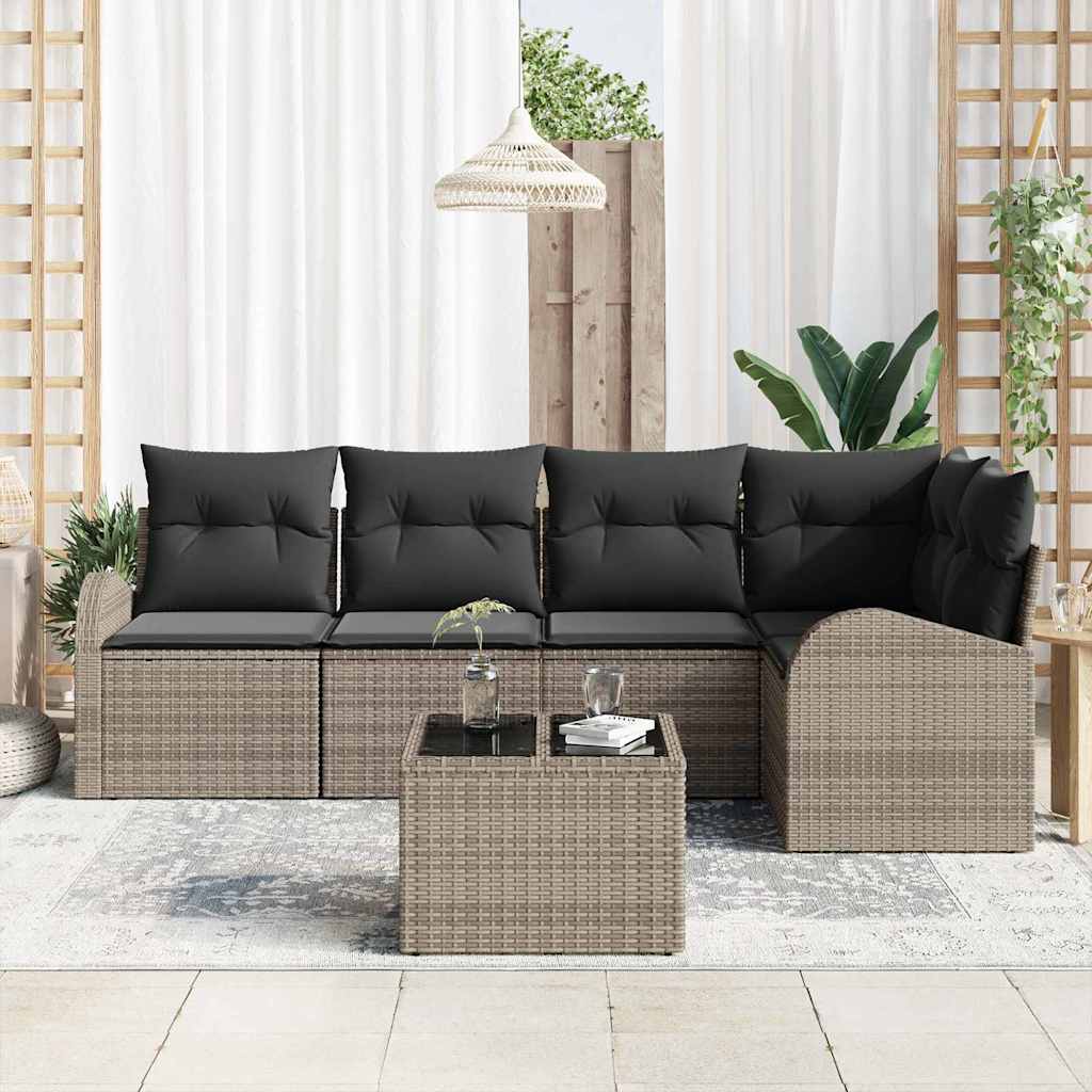 Ensemble de canapé de jardin 6 pc Gris polyrotin