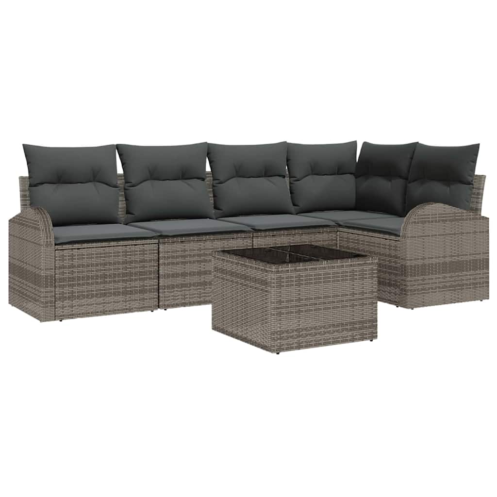 Ensemble de canapé de jardin 6 pc Gris polyrotin