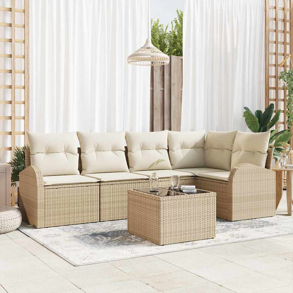 Ensemble de canapé de jardin 6 pc Beige et blanc polyrotin