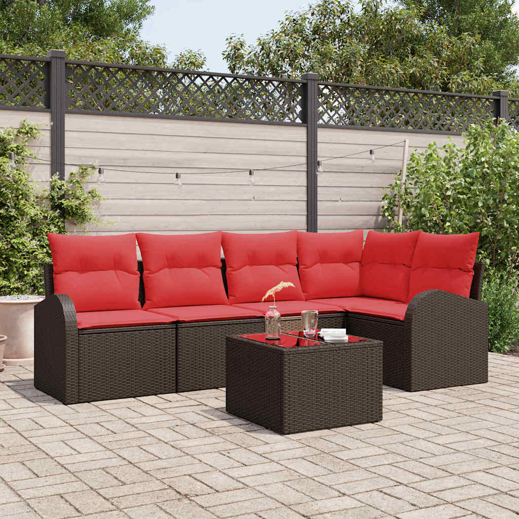 Ensemble de canapé de jardin 6 pcs Marron et rouge polyrotin - XIOS