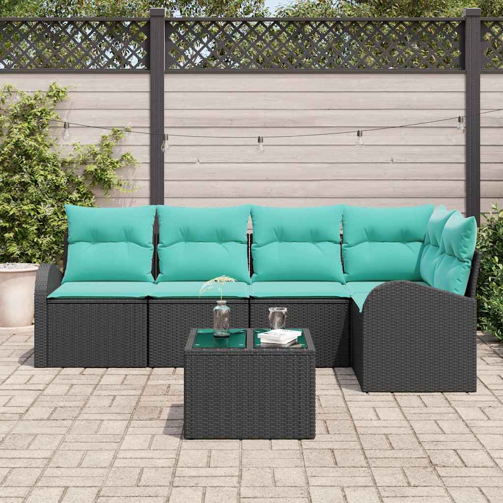 Ensemble de canapé de jardin 6 pcs Noir et turquoise polyrotin