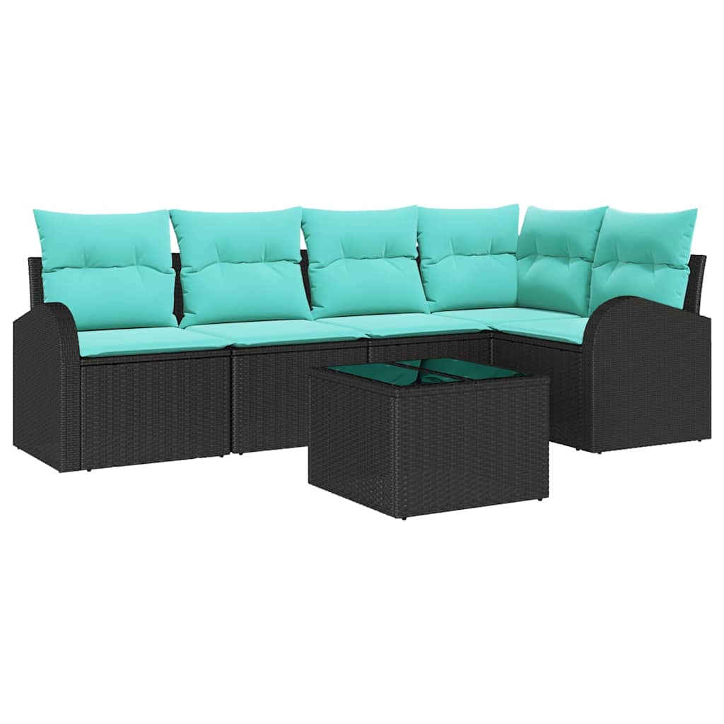 Ensemble de canapé de jardin 6 pcs Noir et turquoise polyrotin