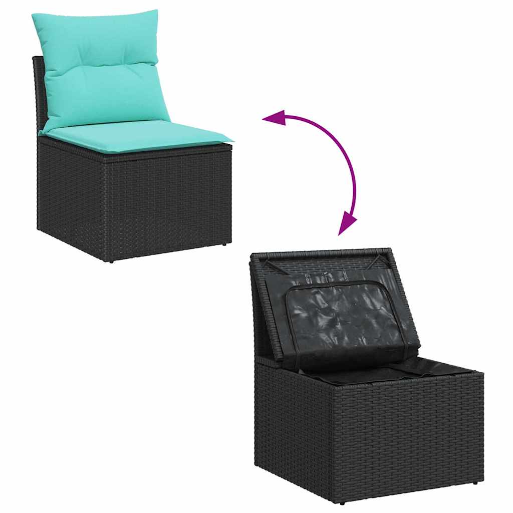 Ensemble de canapé de jardin 6 pcs Noir et turquoise polyrotin